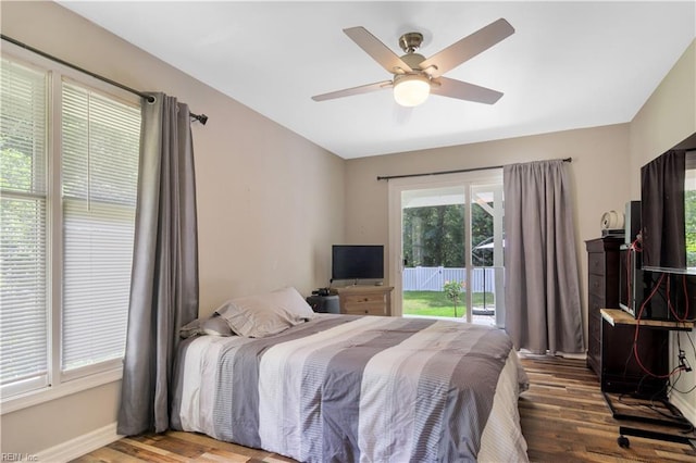 201 Colony Trl, Lanexa, VA 23089 - bedroom with access to exterior, wood finished floors, and a ceiling fan