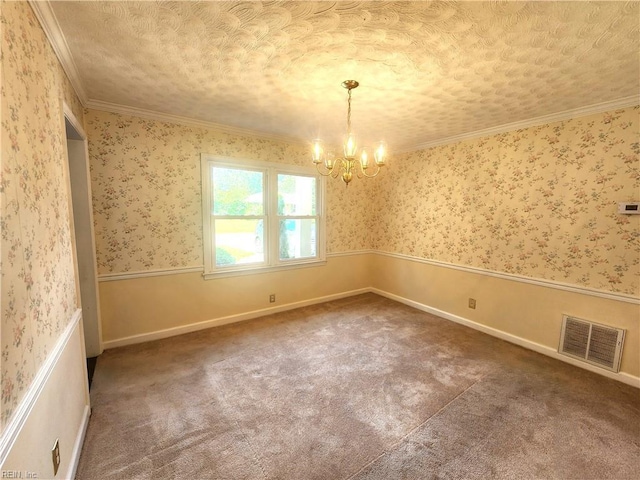 5097 Rochelle Rd, Virginia Beach, VA 23464 - carpeted spare room featuring a chandelier, crown molding, and wallpapered walls