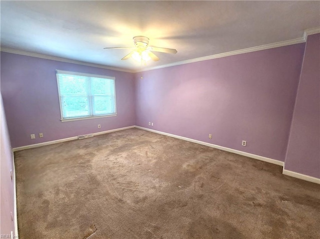 5097 Rochelle Rd, Virginia Beach, VA 23464 - spare room featuring ornamental molding, ceiling fan, baseboards, and carpet flooring