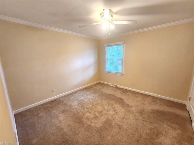 5097 Rochelle Rd, Virginia Beach, VA 23464 - empty room featuring ornamental molding, carpet flooring, baseboards, and a ceiling fan
