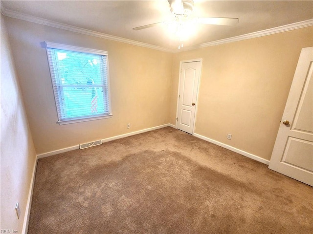 5097 Rochelle Rd, Virginia Beach, VA 23464 - carpeted spare room featuring a ceiling fan, crown molding, and baseboards