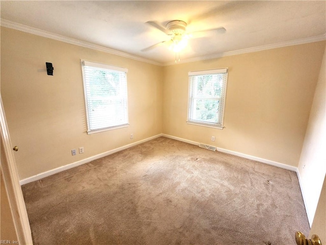 5097 Rochelle Rd, Virginia Beach, VA 23464 - spare room featuring ornamental molding, ceiling fan, carpet flooring, and baseboards