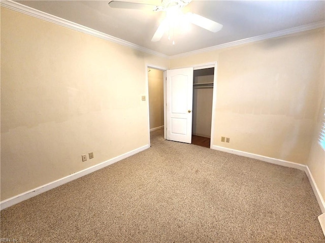 5097 Rochelle Rd, Virginia Beach, VA 23464 - unfurnished bedroom with carpet flooring, baseboards, a closet, ornamental molding, and a ceiling fan