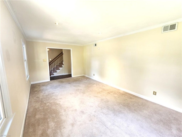 5097 Rochelle Rd, Virginia Beach, VA 23464 - empty room featuring stairs, crown molding, carpet flooring, and baseboards