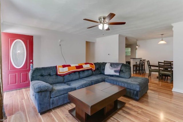 1621 Bill St, Norfolk, VA 23518 - living room featuring a ceiling fan and light wood-style flooring