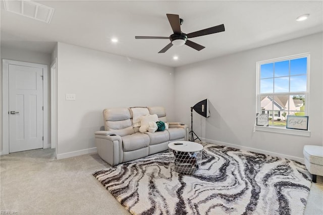 110 Georgia Dr, Elizabeth City, NC 27909 - carpeted living room with a ceiling fan, baseboards, and recessed lighting