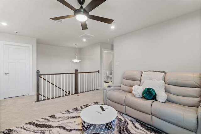 110 Georgia Dr, Elizabeth City, NC 27909 - carpeted living room with ceiling fan and recessed lighting