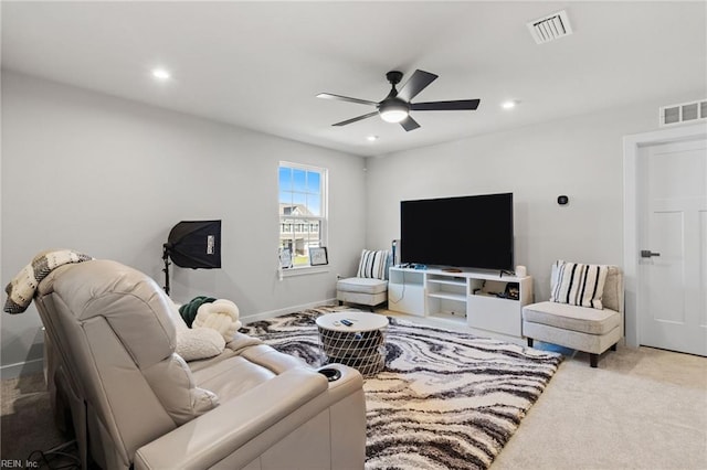 110 Georgia Dr, Elizabeth City, NC 27909 - living area featuring ceiling fan, carpet, recessed lighting, and baseboards