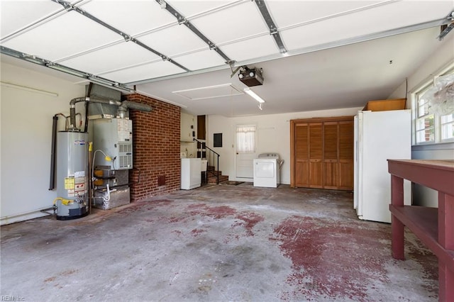 8 Marilea Cir, Newport News, VA 23606 - garage featuring washer / dryer, freestanding refrigerator, gas water heater, and a garage door opener