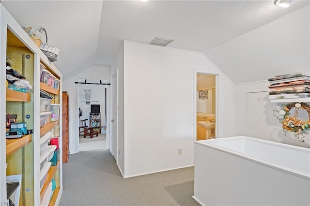 108 Pocahontas St, Franklin, VA 23851 - hallway with vaulted ceiling and carpet floors
