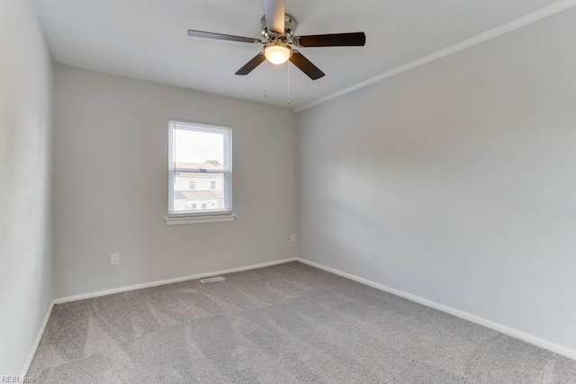 722 White Hall Ln, Virginia Beach, VA 23464 - spare room with carpet flooring, baseboards, a ceiling fan, and ornamental molding