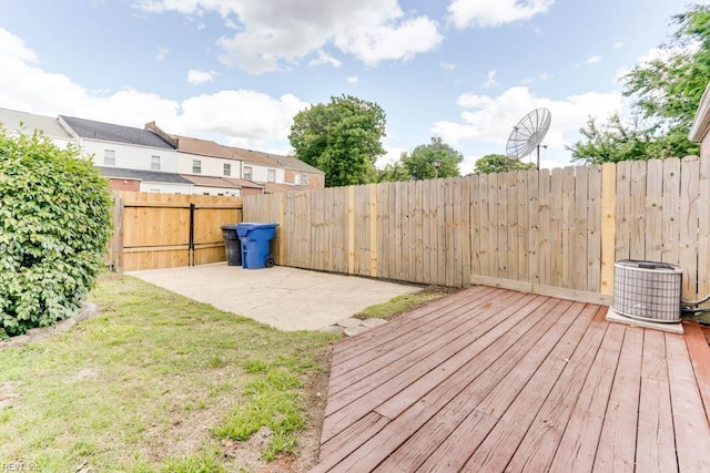 722 White Hall Ln, Virginia Beach, VA 23464 - wooden deck with central AC, a fenced backyard, and a patio