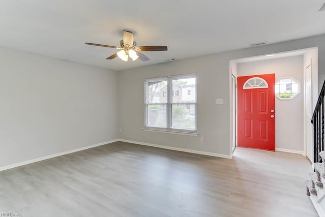 722 White Hall Ln, Virginia Beach, VA 23464 - entryway featuring a ceiling fan, wood finished floors, baseboards, and stairway