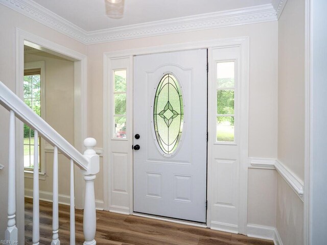 3124 Douglas Rd, Chesapeake, VA 23322 - entrance foyer featuring plenty of natural light, stairs, dark wood finished floors, and ornamental molding