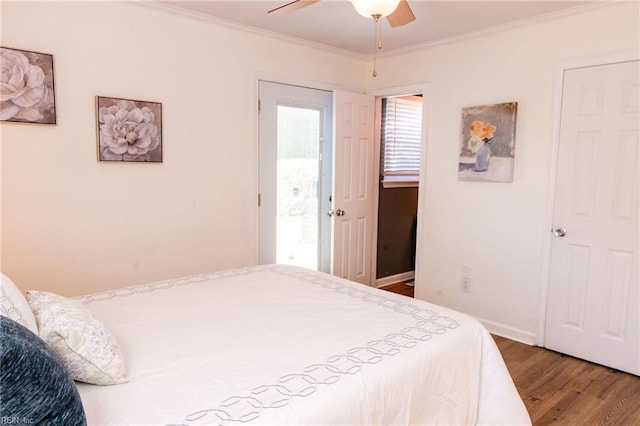 4505 Hessian Ct, Virginia Beach, VA 23462 - bedroom featuring wood finished floors, ornamental molding, baseboards, and ceiling fan