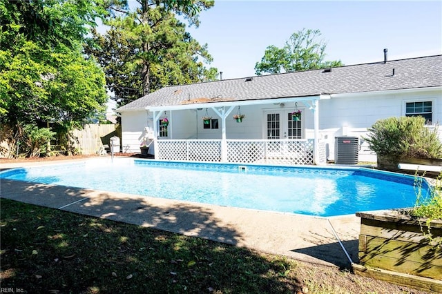 4505 Hessian Ct, Virginia Beach, VA 23462 - view of pool with french doors, central AC unit, and a patio area