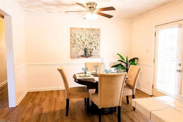 4505 Hessian Ct, Virginia Beach, VA 23462 - dining area featuring a ceiling fan, wood finished floors, and ornamental molding