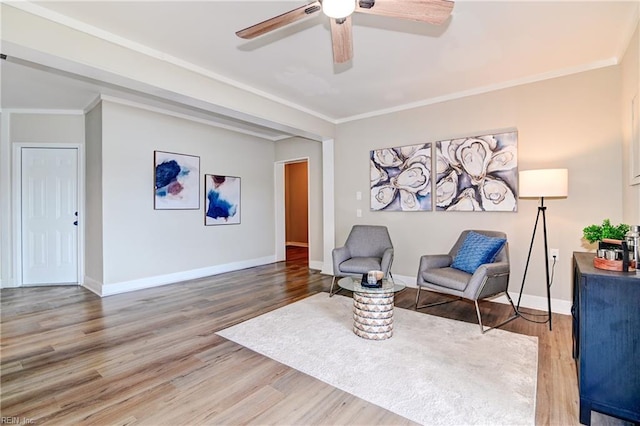 166 Mill Point Dr, Hampton, VA 23669 - sitting room featuring a ceiling fan, baseboards, wood finished floors, and ornamental molding