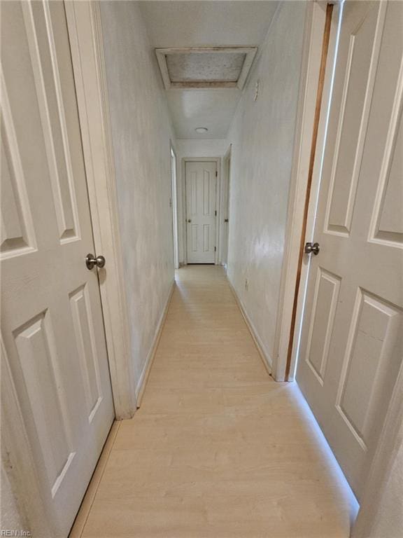 834 Haskins Dr, Suffolk, VA 23434 - corridor featuring light wood finished floors, attic access, and baseboards