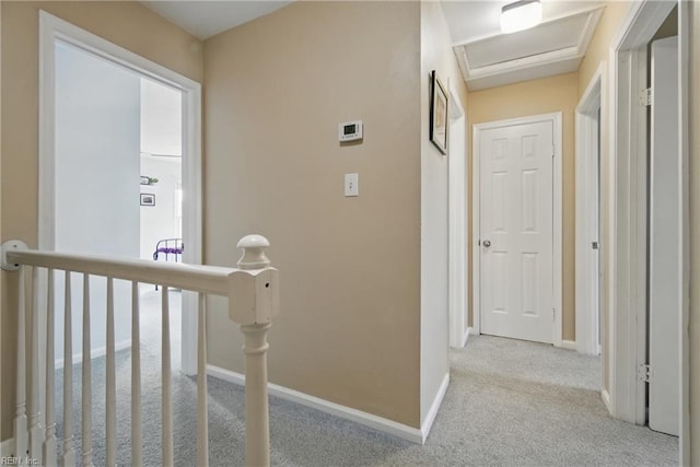1765 Unicorn Dr, Virginia Beach, VA 23454 - corridor with an upstairs landing, carpet, attic access, and baseboards