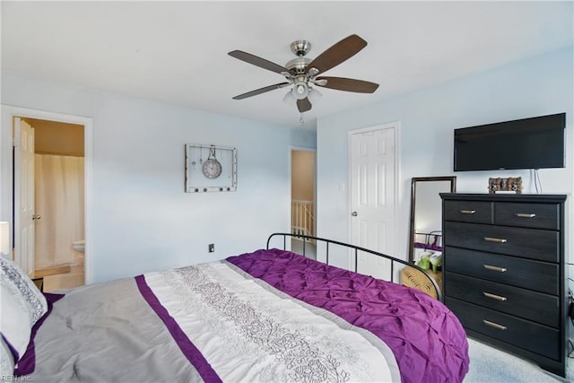 1765 Unicorn Dr, Virginia Beach, VA 23454 - carpeted bedroom with connected bathroom and a ceiling fan