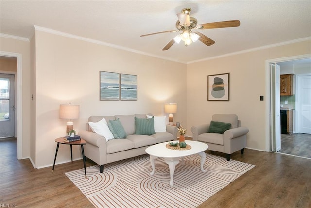1238 Grenadier Dr, Chesapeake, VA 23322 - living area with wood finished floors, crown molding, a ceiling fan, and baseboards