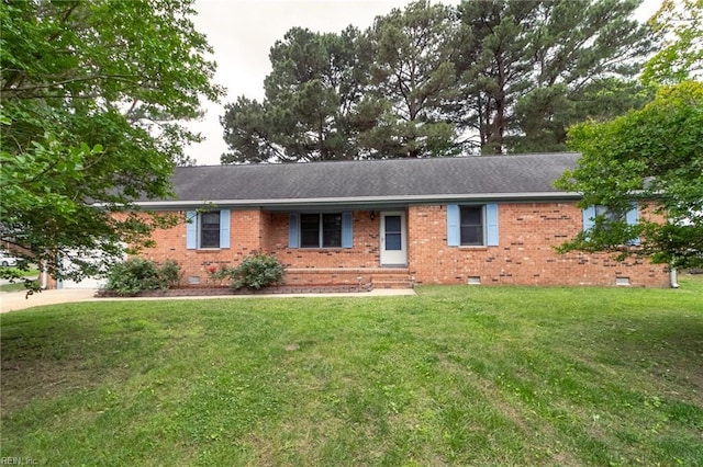 1238 Grenadier Dr, Chesapeake, VA 23322 - ranch-style home with crawl space, brick siding, a front lawn, and entry steps