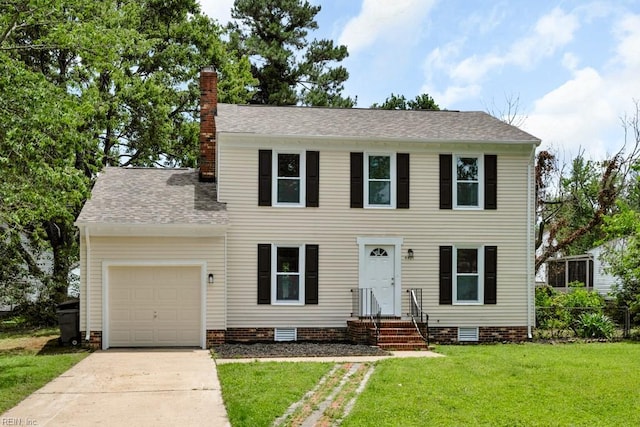 4401 Southampton Arch, Portsmouth, VA 23703 - colonial home featuring an attached garage, a chimney, concrete driveway, and crawl space