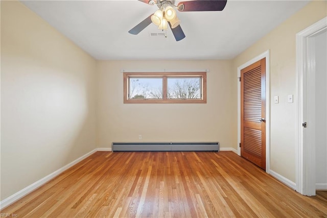 34 Kenwood Dr, Hampton, VA 23666 - unfurnished bedroom featuring baseboard heating, light wood-style floors, baseboards, a closet, and ceiling fan