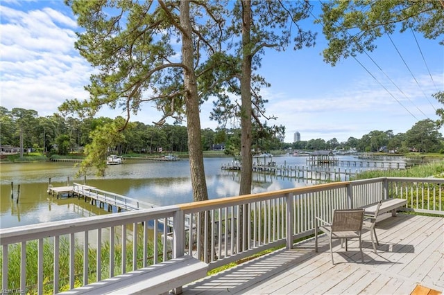 4249 Cheswick Ln, Virginia Beach, VA 23455 - wooden deck with a water view and a boat dock