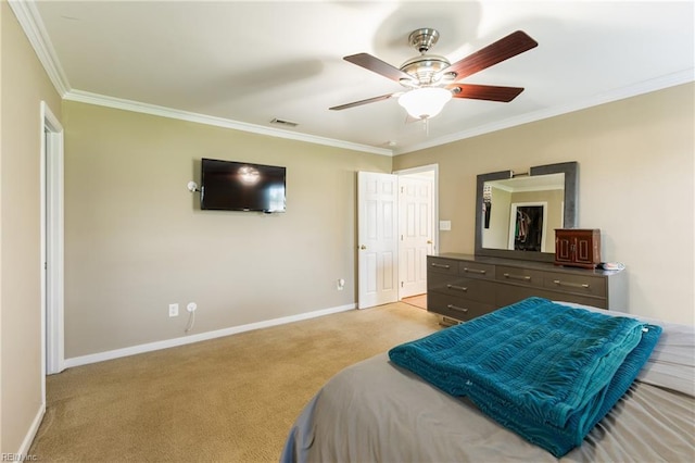 115 Rochdale Ln, Suffolk, VA 23434 - bedroom with light colored carpet, baseboards, crown molding, and ceiling fan