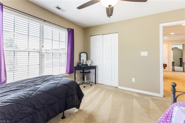 115 Rochdale Ln, Suffolk, VA 23434 - bedroom with carpet floors, baseboards, a closet, a ceiling fan, and recessed lighting