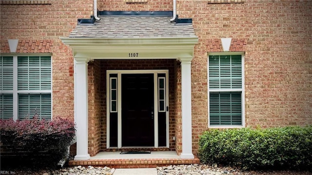 1107 Halton Ln, Chesapeake, VA 23320 - entrance to property with a shingled roof and brick siding