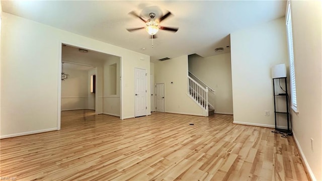 1107 Halton Ln, Chesapeake, VA 23320 - unfurnished room with a ceiling fan, light wood-style floors, stairway, and baseboards