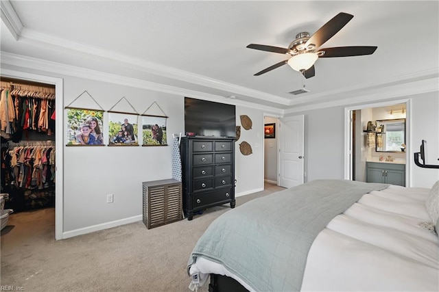5520 White Swallow Way, Chesapeake, VA 23321 - carpeted bedroom featuring a spacious closet, ornamental molding, a closet, baseboards, and a raised ceiling