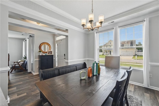 5520 White Swallow Way, Chesapeake, VA 23321 - dining area featuring a chandelier, dark wood-type flooring, plenty of natural light, baseboards, and ornamental molding