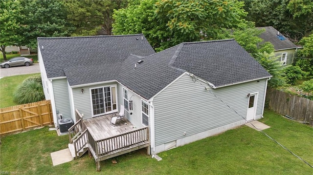 6412 Dove St, Norfolk, VA 23513 - back of property featuring a wooden deck, a shingled roof, and cooling unit
