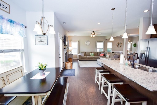 205 Markham St, Suffolk, VA 23435 - dining room featuring ceiling fan, dark wood-type flooring, and recessed lighting