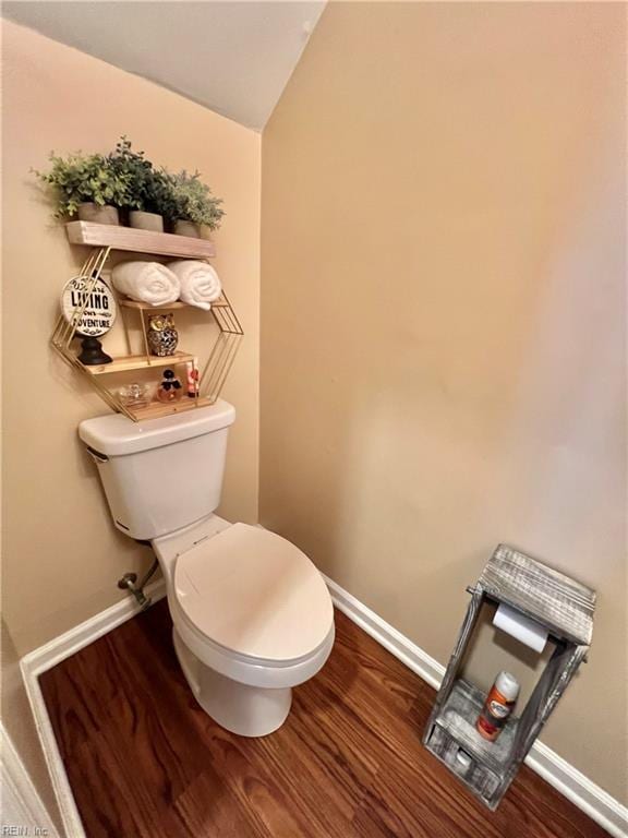728 S Lake Cir, Chesapeake, VA 23322 - bathroom with toilet, baseboards, wood finished floors, and lofted ceiling
