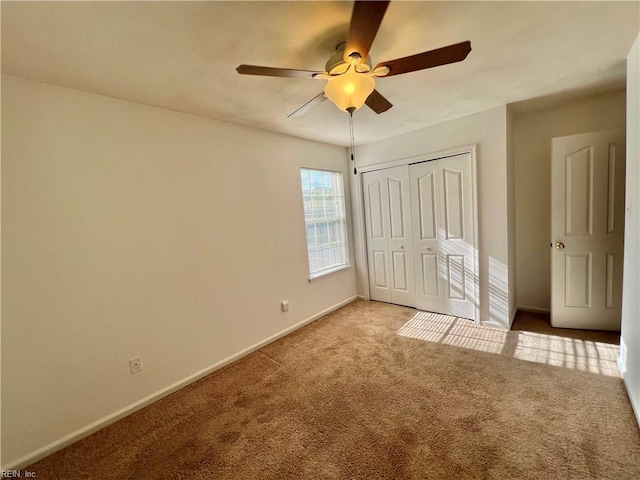 728 S Lake Cir, Chesapeake, VA 23322 - unfurnished bedroom featuring carpet flooring, baseboards, a closet, and a ceiling fan