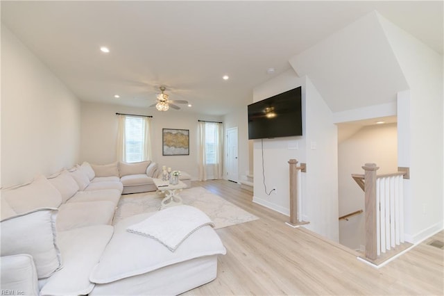 123 Big Woods Dr, Poquoson, VA 23662 - living area featuring light wood-style floors, recessed lighting, ceiling fan, and baseboards