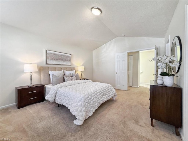 408 Holmes Blvd, Yorktown, VA 23692 - bedroom featuring light carpet, lofted ceiling, and baseboards