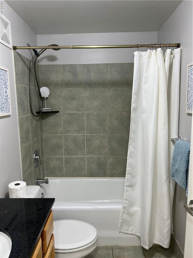 249 W Freemason St Unit 405, Norfolk, VA 23510 - bathroom featuring vanity, toilet, shower / bath combo with shower curtain, and tile patterned flooring