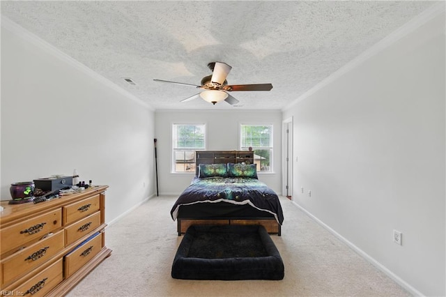 4141 Sunkist Rd, Chesapeake, VA 23321 - carpeted bedroom with ornamental molding, a textured ceiling, baseboards, and ceiling fan