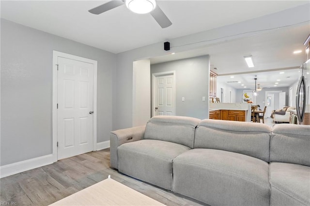 3607 Lafayette Blvd, Norfolk, VA 23513 - living room featuring ceiling fan, light wood finished floors, baseboards, and recessed lighting