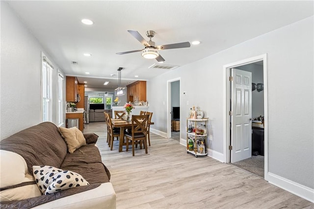 3607 Lafayette Blvd, Norfolk, VA 23513 - living room with ceiling fan, recessed lighting, baseboards, and light wood-type flooring