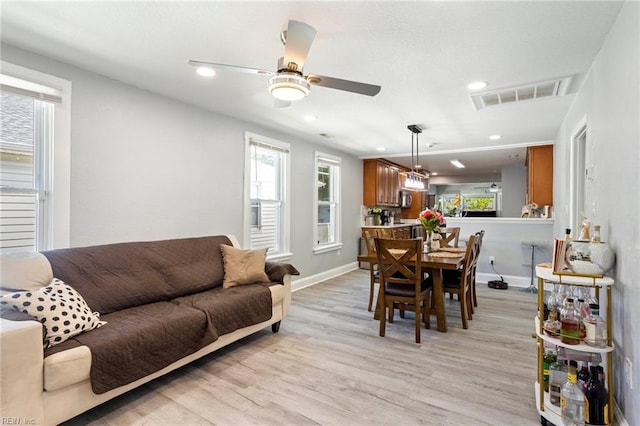 3607 Lafayette Blvd, Norfolk, VA 23513 - living area featuring light wood-type flooring, baseboards, recessed lighting, and ceiling fan