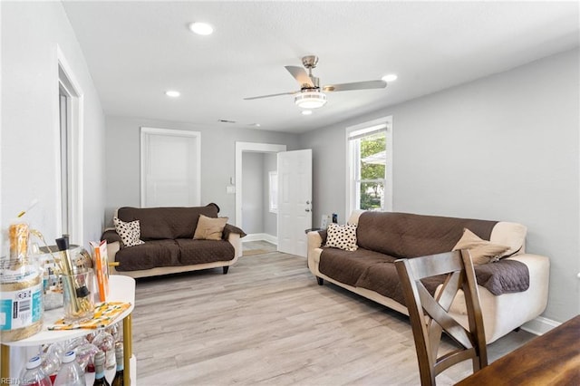 3607 Lafayette Blvd, Norfolk, VA 23513 - living room with a ceiling fan, light wood-style floors, recessed lighting, and baseboards