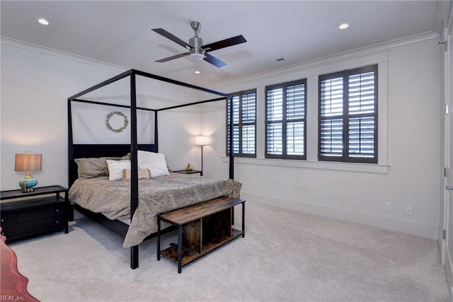 103 Enclave Ct, Williamsburg, VA 23185 - bedroom with crown molding, carpet, recessed lighting, baseboards, and a ceiling fan