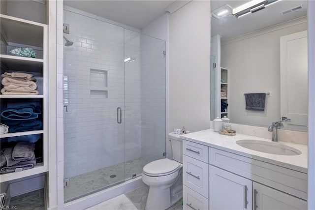 103 Enclave Ct, Williamsburg, VA 23185 - bathroom with vanity, a stall shower, toilet, and tile patterned floors